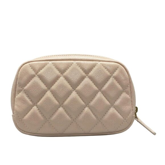 Auth CHANEL Matelasse A80909 Light Pink Grained Shiny Calfskin Pouch - Picture 2 of 6